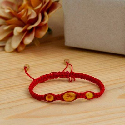 Primary image for Red Nylon Braided Bracelet with Amber Beads from Mexico Amber Passion