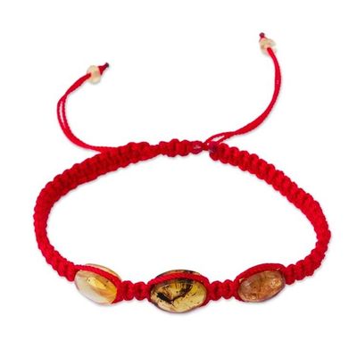Alternate image for Red Nylon Braided Bracelet with Amber Beads from Mexico Amber Passion