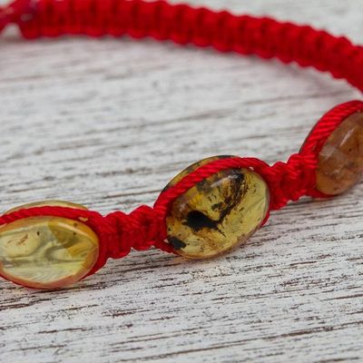 Alternate image for Red Nylon Braided Bracelet with Amber Beads from Mexico Amber Passion