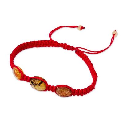 Alternate image for Red Nylon Braided Bracelet with Amber Beads from Mexico Amber Passion