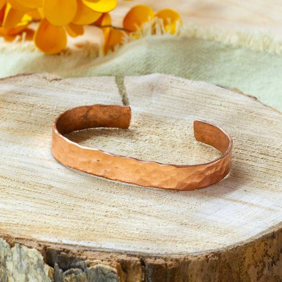Classic Hammered Copper Cuff Bracelet Crafted in Mexico 'Memories of Delight'