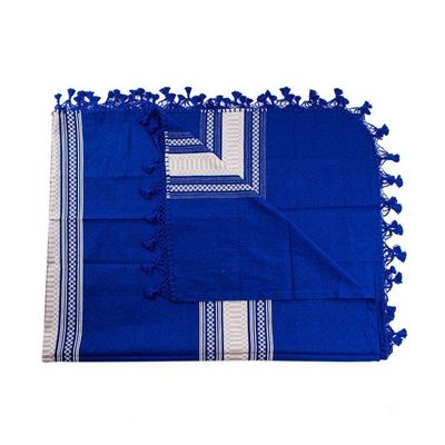 Alternate image for Royal Blue Cotton Hand Loomed Zapotec FullQueen Bedspread Memories in Blue