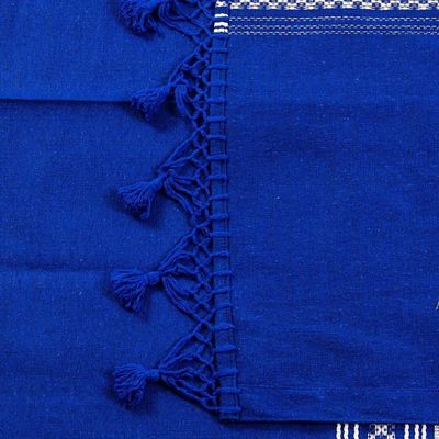 Alternate image for Royal Blue Cotton Hand Loomed Zapotec FullQueen Bedspread Memories in Blue