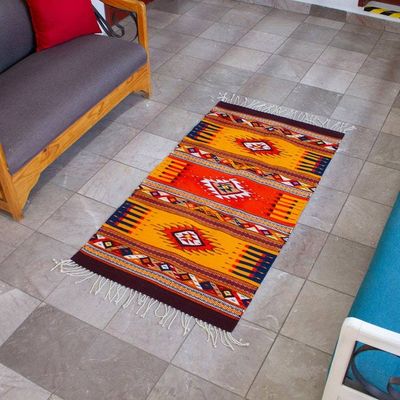 Primary image for Handwoven Zapotec Wool Area Rug with Mexican Motifs 2.5x5 Phases of a Day