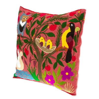 Alternate image for Handmade Tropical Floral Embroidered Cotton Cushion Cover Jungle Wings