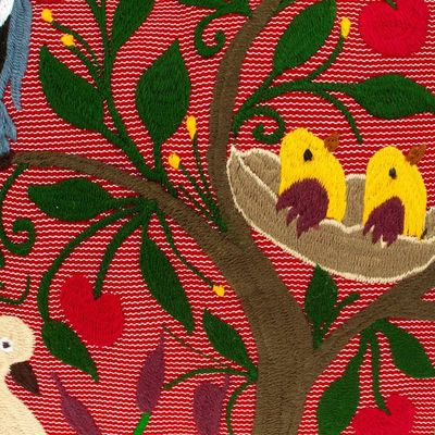 Alternate image for Handmade Tropical Floral Embroidered Cotton Cushion Cover Jungle Wings