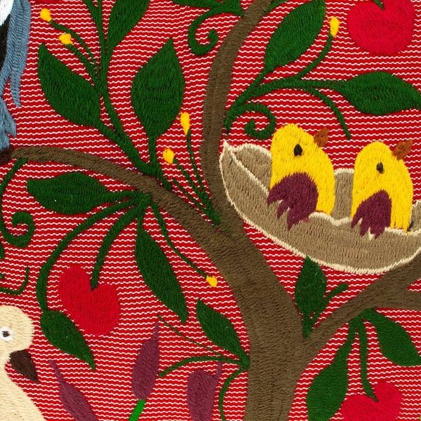 Alternate image for Handmade Tropical Floral Embroidered Cotton Cushion Cover Jungle Wings