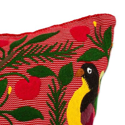 Alternate image for Handmade Tropical Floral Embroidered Cotton Cushion Cover Jungle Wings