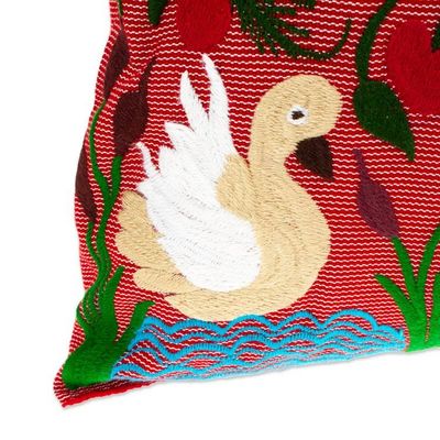 Alternate image for Handmade Tropical Floral Embroidered Cotton Cushion Cover Jungle Wings