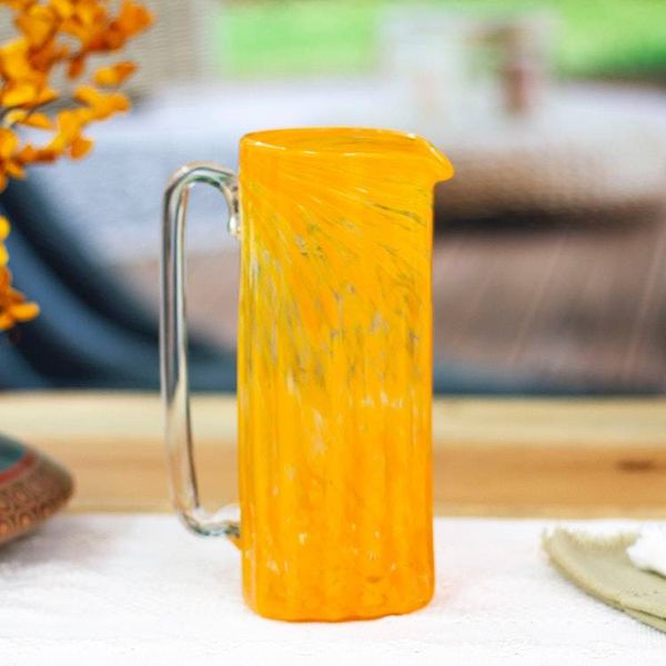 Alternate image for Recycled Glass Pitchers and Tumblers in Orange Set for 6 Garden Relaxation in Marigold
