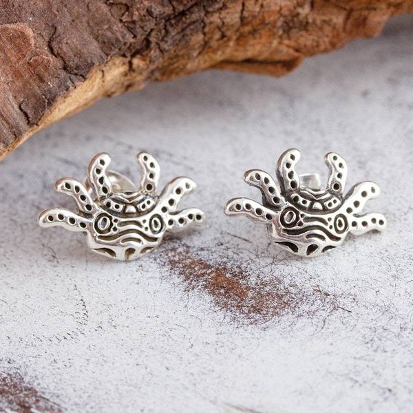 Alternate image for Stylized Sterling Silver Axolotl Button Earrings from Mexico Stylized Axolotl