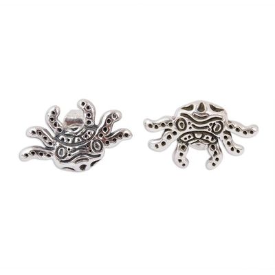 Alternate image for Stylized Sterling Silver Axolotl Button Earrings from Mexico Stylized Axolotl