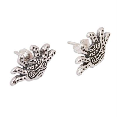 Alternate image for Stylized Sterling Silver Axolotl Button Earrings from Mexico Stylized Axolotl