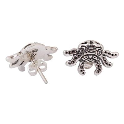 Alternate image for Stylized Sterling Silver Axolotl Button Earrings from Mexico Stylized Axolotl