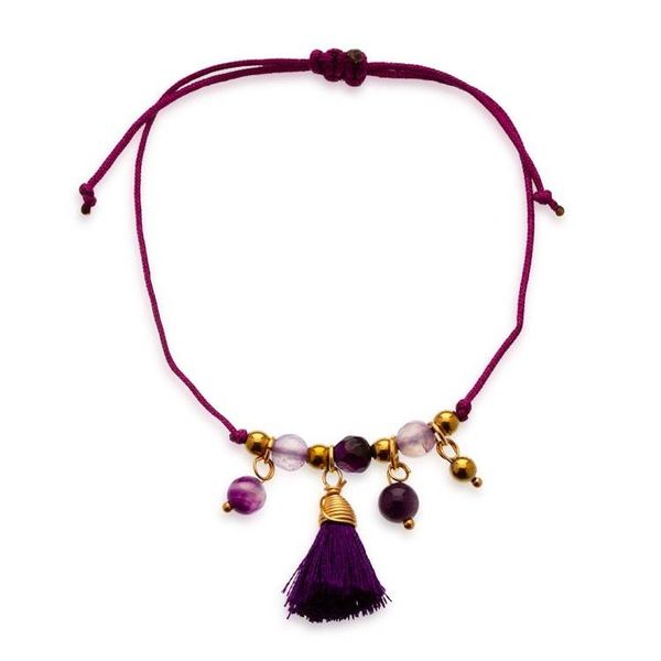 Alternate image for Purple Silk and Amethyst Tassel Bracelet Crafted in Mexico Tassel of Wisdom
