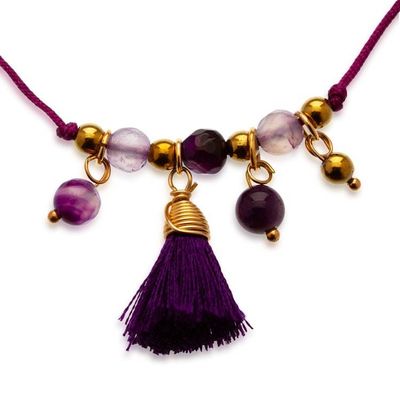 Alternate image for Purple Silk and Amethyst Tassel Bracelet Crafted in Mexico Tassel of Wisdom