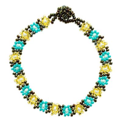 Alternate image for Handcrafted Glass Beaded Bracelet with Floral Motifs Turquoise Sparks