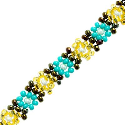 Alternate image for Handcrafted Glass Beaded Bracelet with Floral Motifs Turquoise Sparks