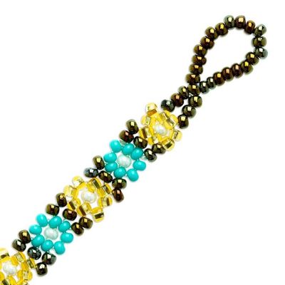 Alternate image for Handcrafted Glass Beaded Bracelet with Floral Motifs Turquoise Sparks