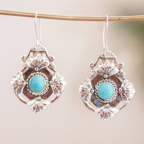 Alternate image for Ornate Turquoise Dangle Earrings from Mexico Florid