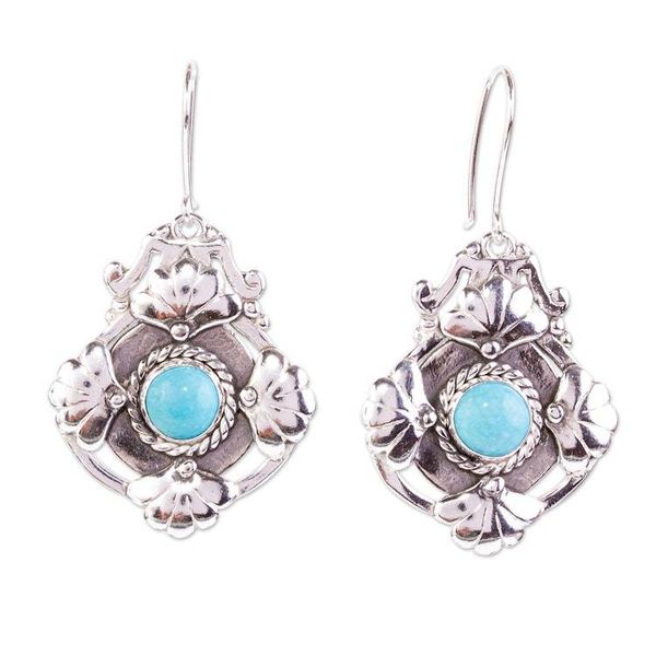 Alternate image for Ornate Turquoise Dangle Earrings from Mexico Florid