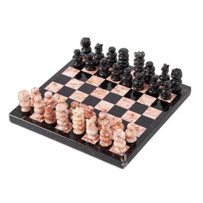 Alternate image for Marble Chess Set in Black and Pink from Mexico 7.5 in. Black and Pink Challenge