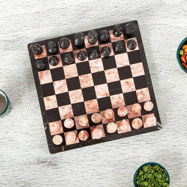 Alternate image for Marble Chess Set in Black and Pink from Mexico 7.5 in. Black and Pink Challenge