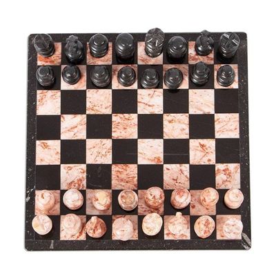 Alternate image for Marble Chess Set in Black and Pink from Mexico 7.5 in. Black and Pink Challenge