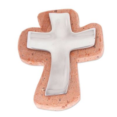 Alternate image for Handmade Pewter and Reclaimed Stone Wall Cross from Mexico Lithe Cross