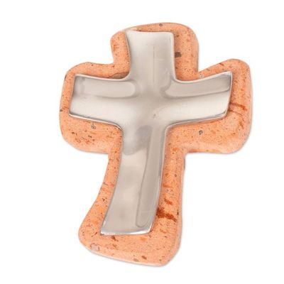 Alternate image for Handmade Pewter and Reclaimed Stone Wall Cross from Mexico Lithe Cross
