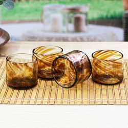 Image for 4 Hand Blown Brown Recycled Glass Juice Glasses from Mexico Amber Relaxation