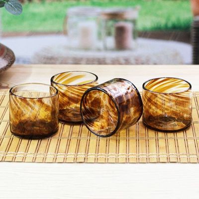 Primary image for 4 Hand Blown Brown Recycled Glass Juice Glasses from Mexico Amber Relaxation