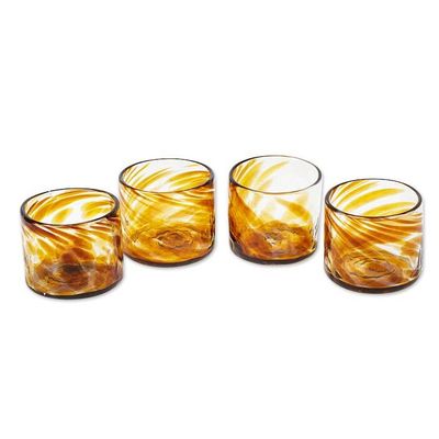 Alternate image for 4 Hand Blown Brown Recycled Glass Juice Glasses from Mexico Amber Relaxation