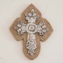 Image for Baroque-Inspired Pewter and Reclaimed Stone Wall Cross Baroque Faith