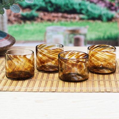 Alternate image for 4 Hand Blown Brown Recycled Glass Juice Glasses from Mexico Amber Relaxation