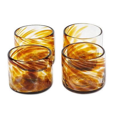 Alternate image for 4 Hand Blown Brown Recycled Glass Juice Glasses from Mexico Amber Relaxation