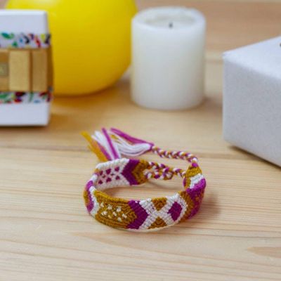 Alternate image for Geometric-Themed Handwoven Cotton Friendship Bracelet Intricate Geometry