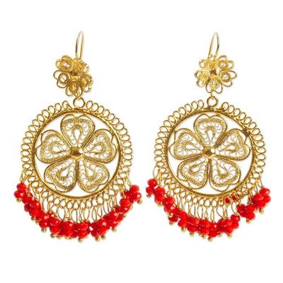 Alternate image for Scarlet Beaded Gold Plated Chandelier Earrings Ornate Daisy