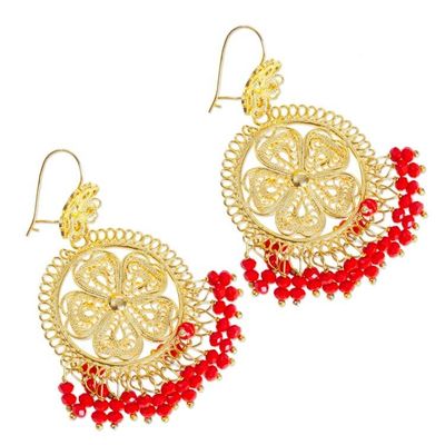 Alternate image for Scarlet Beaded Gold Plated Chandelier Earrings Ornate Daisy