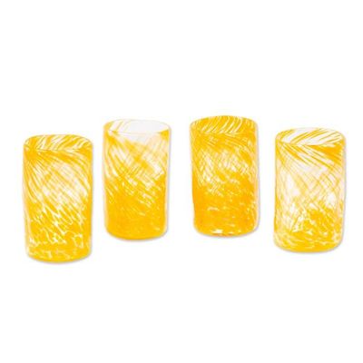 Primary image for Set of 4 Orange Mexican Handblown Recycled Glass Tumblers Garden Relaxation in Mango