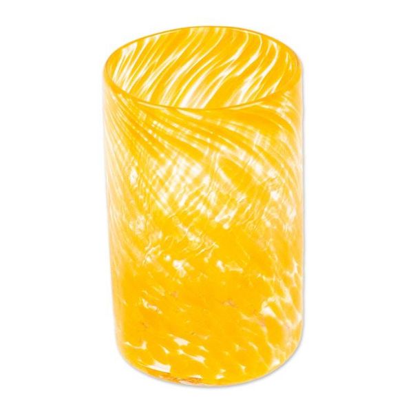 Alternate image for Set of 4 Orange Mexican Handblown Recycled Glass Tumblers Garden Relaxation in Mango