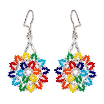 Alternate image for Multicolored Glass Beaded Dangle Earrings from Mexico Colors of Happiness