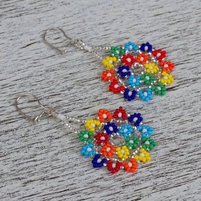Alternate image for Multicolored Glass Beaded Dangle Earrings from Mexico Colors of Happiness