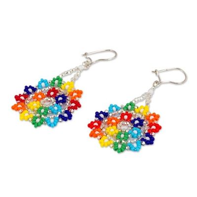 Alternate image for Multicolored Glass Beaded Dangle Earrings from Mexico Colors of Happiness