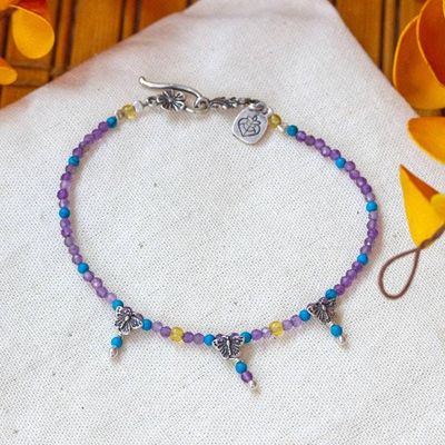 Primary image for Amethyst Reconstituted Turquoise Butterfly Charm Bracelet Magical Butterflies