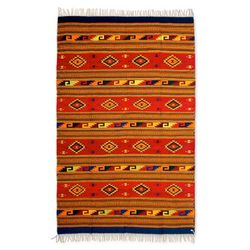Image for Authentic Zapotec Wool Area Rug 6.5x10 Mitla Butterflies