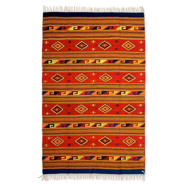 Image for Authentic Zapotec Wool Area Rug 6.5x10 Mitla Butterflies