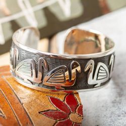 Image for Sterling silver cuff bracelet Pre-Hispanic Ducks