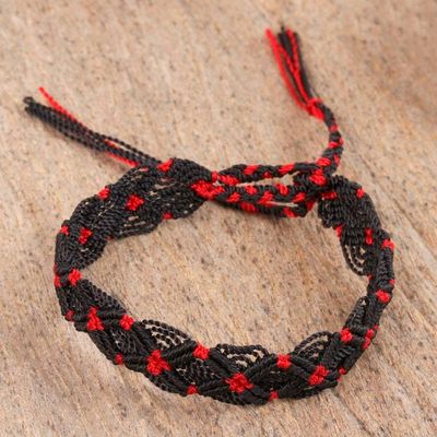 Alternate image for Black and Red Braided Cotton Bracelet from Mexico Scarlet Braid
