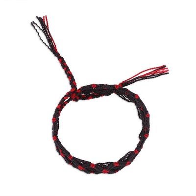 Alternate image for Black and Red Braided Cotton Bracelet from Mexico Scarlet Braid